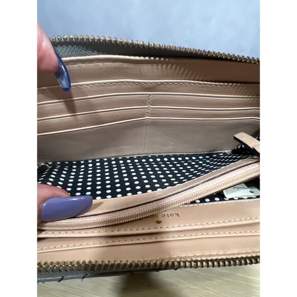 Kate Spade Astor Court Neda Quilted Zip Around Wallet in Wedgewood Gray Tan - Picture 7 of 12